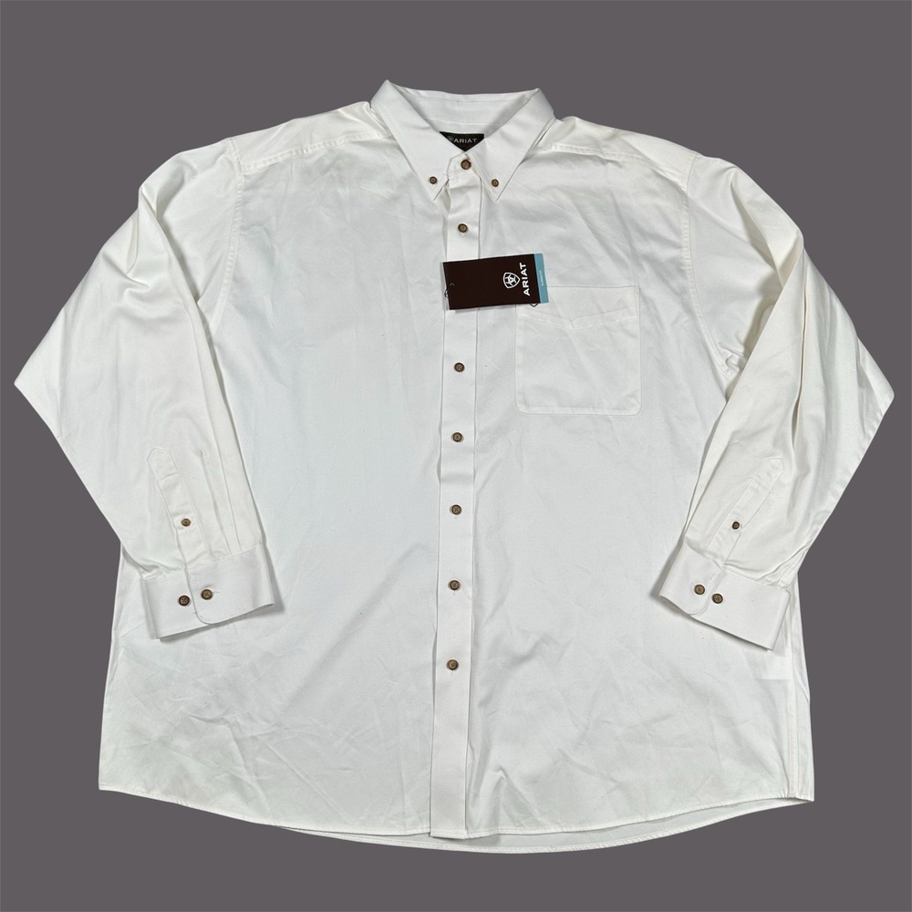 NWT Ariat Mens Classic Fit White Long Sleeve Button Down Shirt 3XL Logo Twill